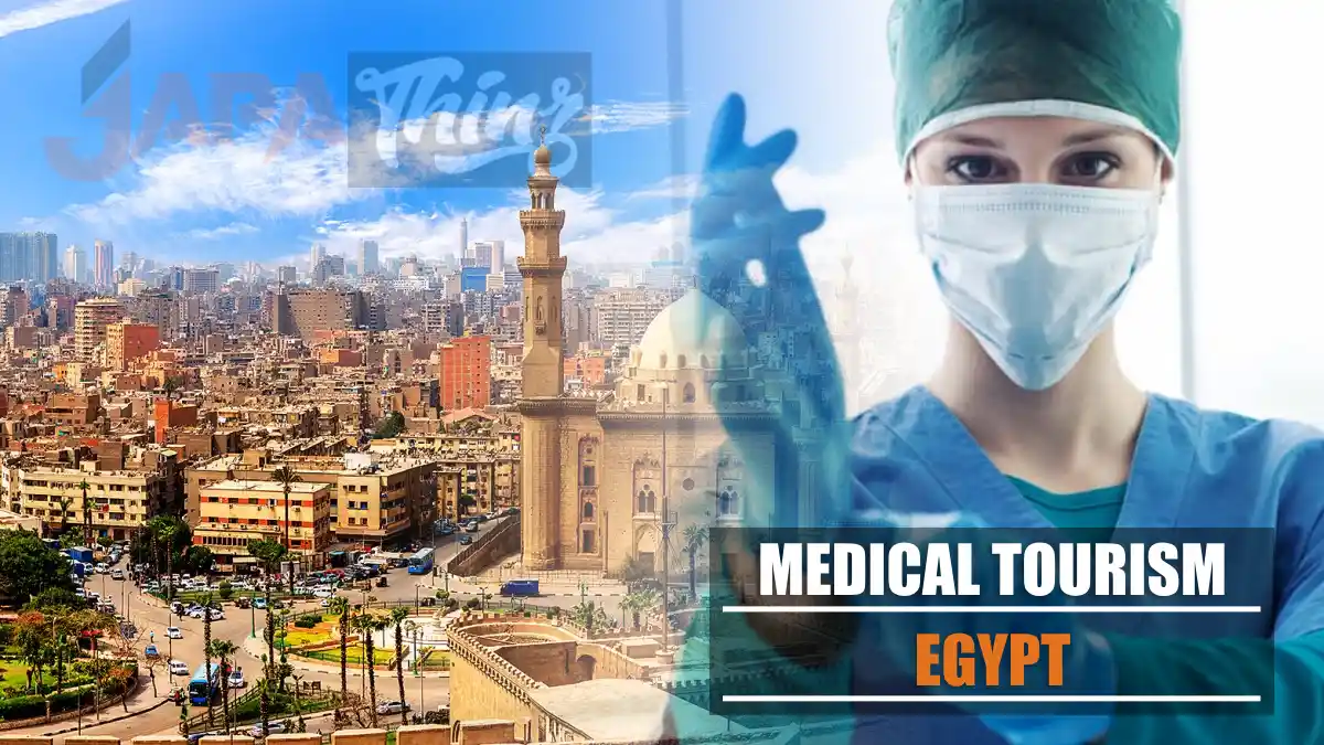 "A mosaic showing the words medical Tourism in Egypt with a medical practitioner wearing gloves"